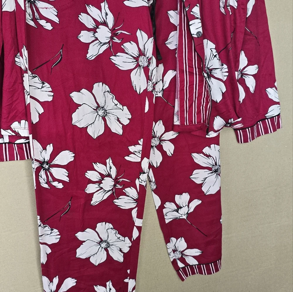 Nwt Flora Nikrooz Long Sleeve Notch Collar PJ Set 2 piece - Picture 8 of 11